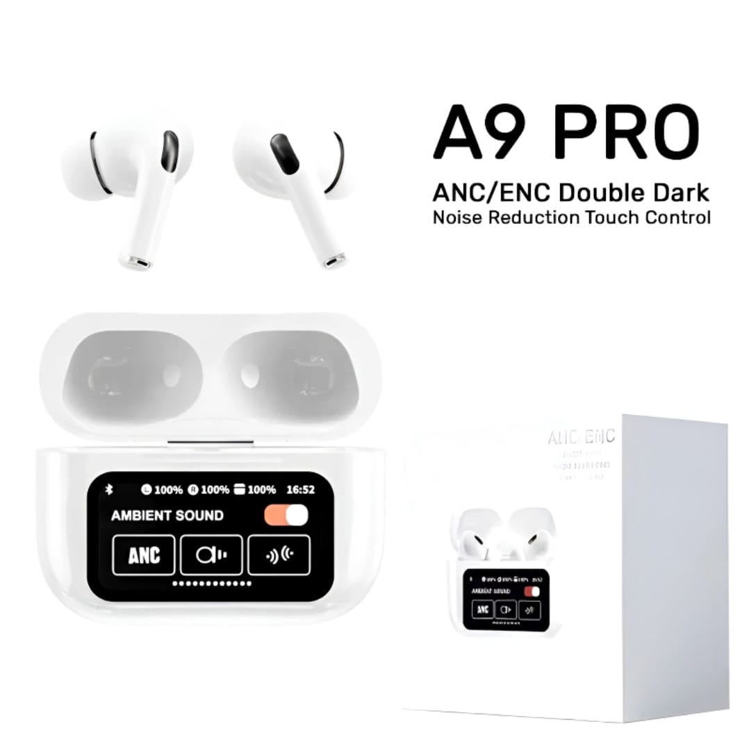 A9 Pro High Quality Sound, ENC Noise Reduction Wireless AirPods With Smart Touch Screen Control