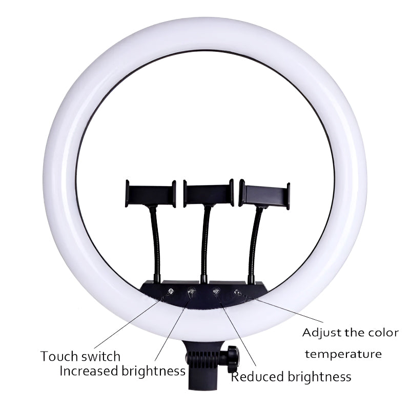 MJ18 45 CM RGB LED Soft Ring Light with 3 Phone Holders and Remote Control.