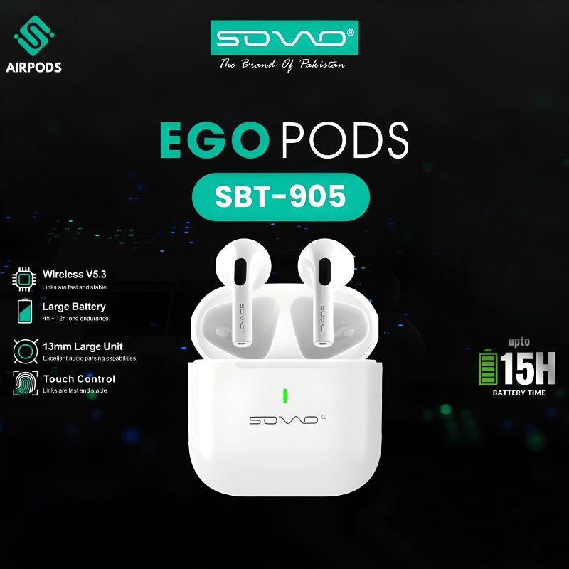 SOVO Ego Pods SBT-905 Touch-Control Waterproof Wireless Airpods For Ultimate Convenience.