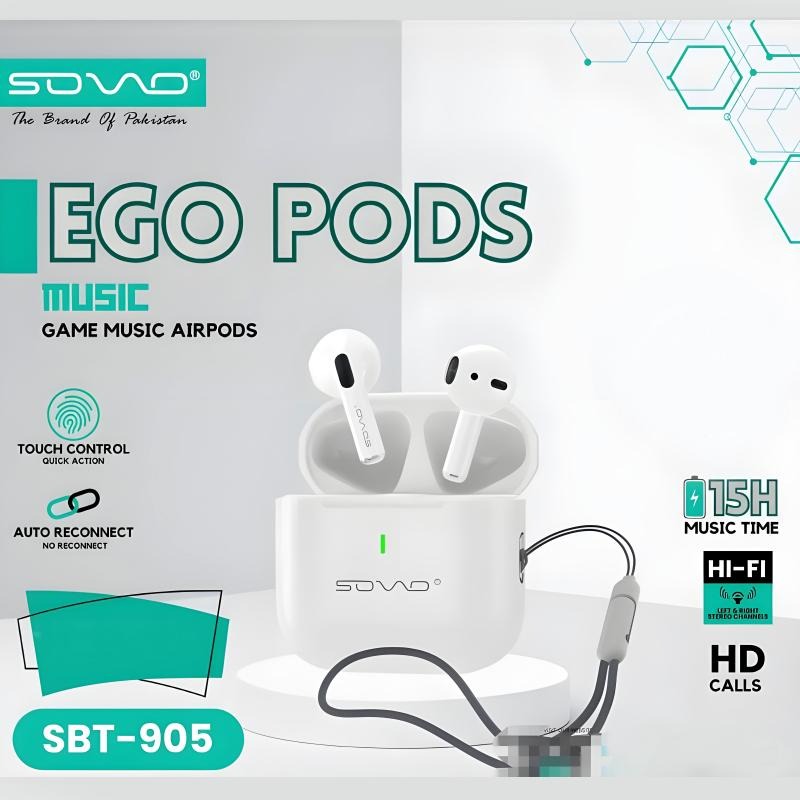 SOVO Ego Pods SBT-905 Touch-Control Waterproof Wireless Airpods For Ultimate Convenience.