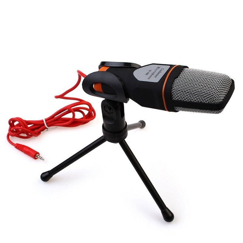 SF-666 Multimedia Studio 3.5mm Condenser Wired Computer Microphone with Tripod Stand.