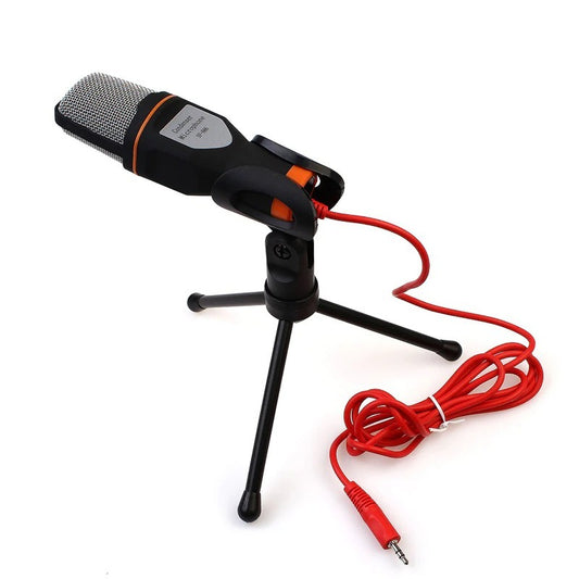 SF-666 Multimedia Studio 3.5mm Condenser Wired Computer Microphone with Tripod Stand.