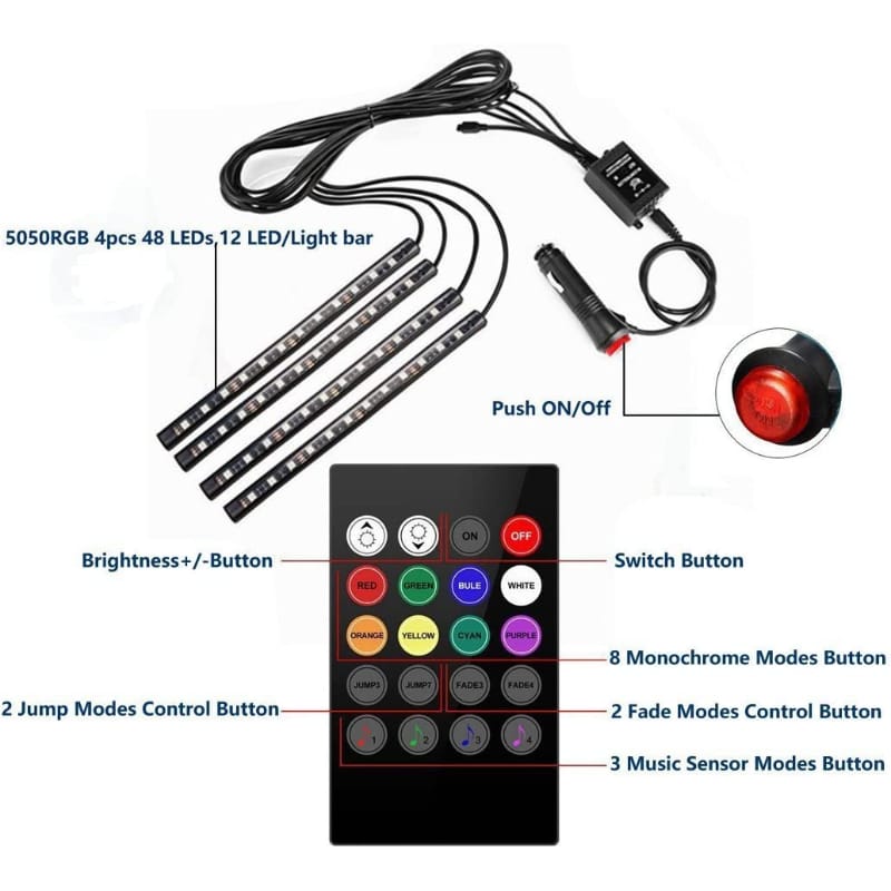 4 PCs Remote Control RGB LED Music Strip Lights