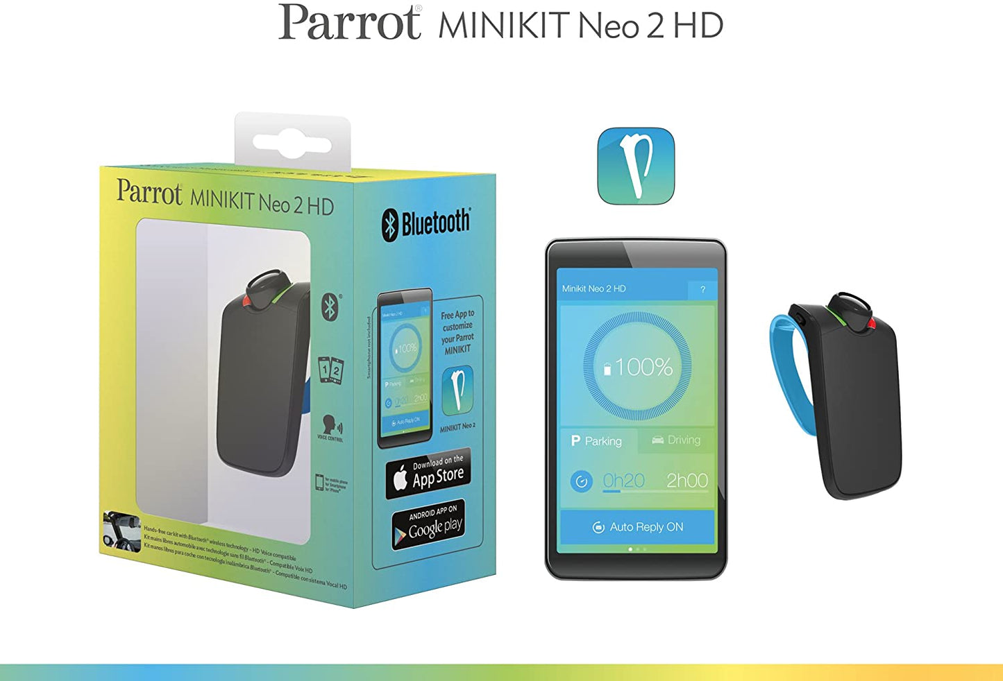 Parrot Minikit Neo 2 HD Voice Controlled Portable Bluetooth Hands Free Kit With HD Voice.